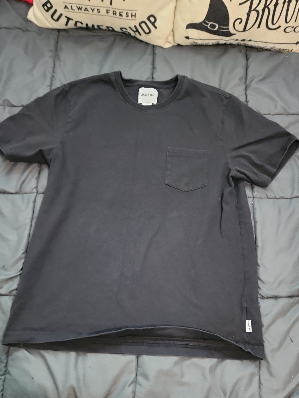 Jason Wu Men's Dark Black Pocket Crew Tee Designer Made In Peru